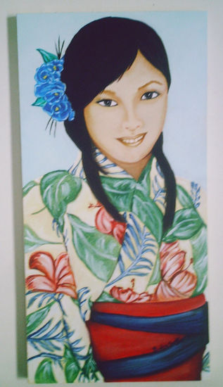 Japonesa Oil Textile Portrait