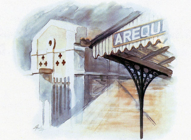 estación de trenes Acuarela Papel Otros