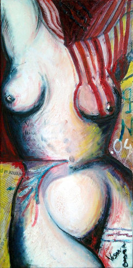 The pain Mixed media Textile Nude Paintings