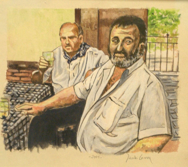 En el txoko J. Angel y Joseba Andoni, boceto para romeria