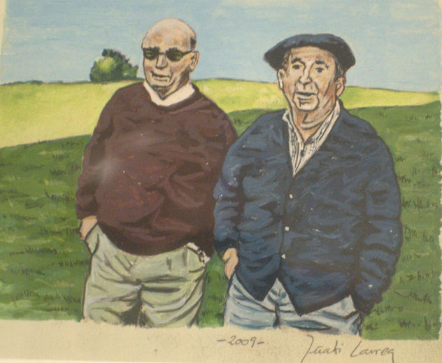 Iñaki y su amigo paseando, boceto para romeria