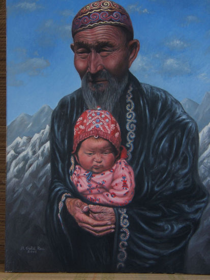 En el Himalaya con su hijo Oil Canvas Figure Painting