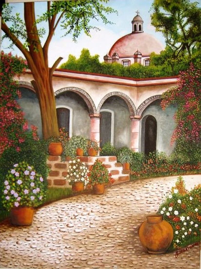 JARDIN EXTERIOR MEXICANO Oil Canvas Landscaping