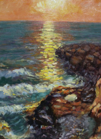 Puesta de sol, Almeria Oil Panel Marine Painting