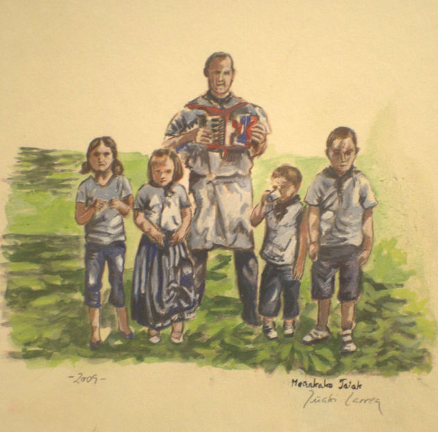 Joseba con los niños boceto para romeria