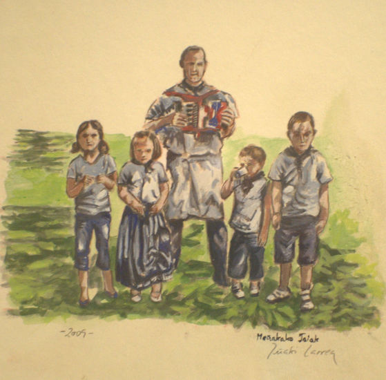 Joseba con los niños boceto para romeria Otros Papel Retrato