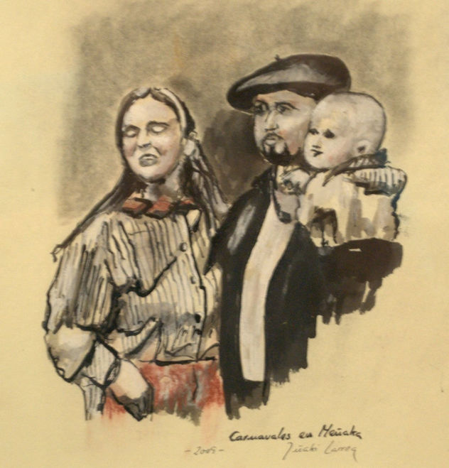Pareja con niño, boceto para romeria