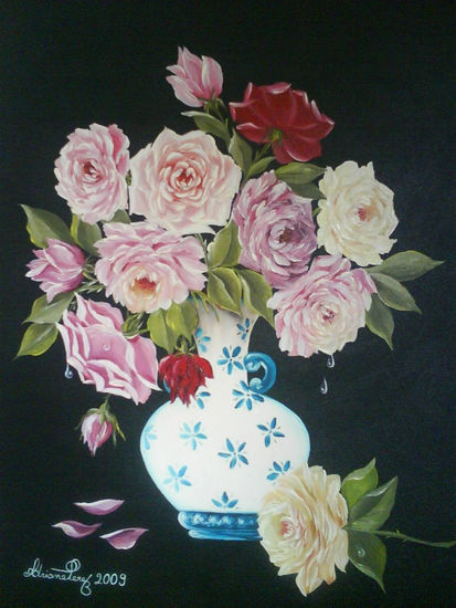 As rosas Oil Textile Floral Painting