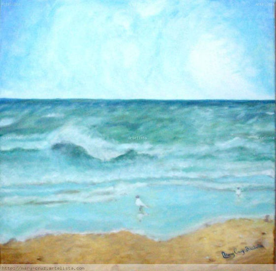 Mirando el mar Oil Textile Marine Painting