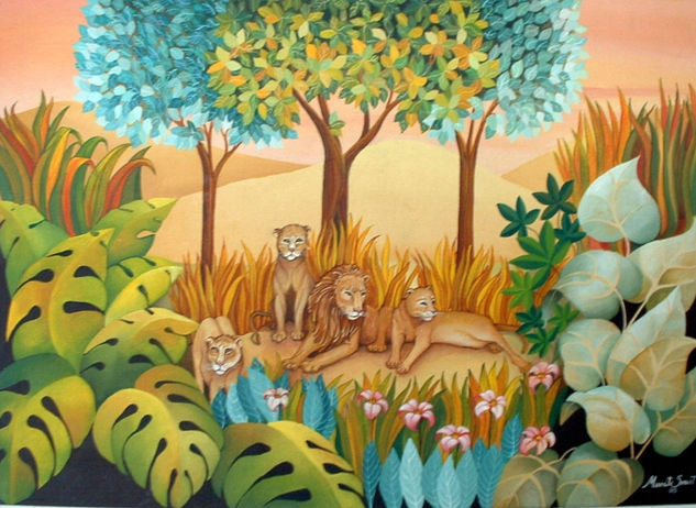 La familia león Oil Canvas Landscaping