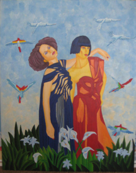 FRENCH LADIES. Acrylic Canvas Figure Painting