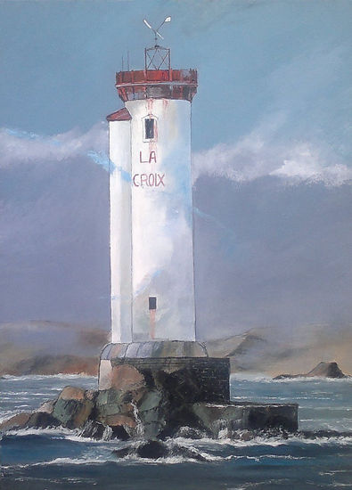 Faro de Bretaña, Lacroix. Óleo Lienzo Marina