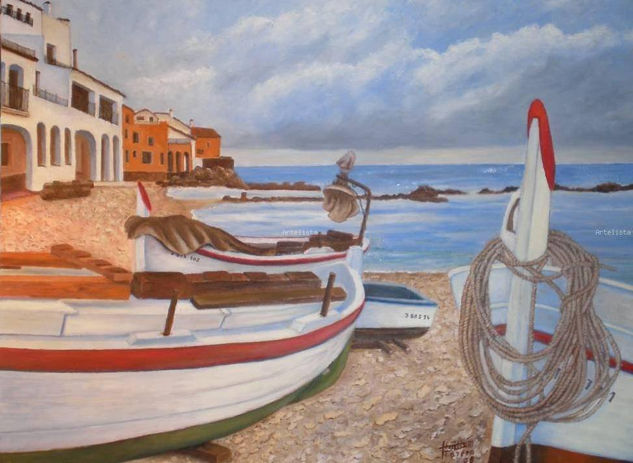 Barcas en Calella de Palafurgell Oil Canvas Marine Painting