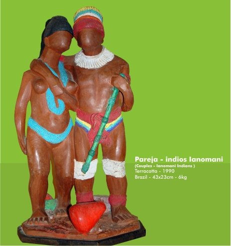 Casal de Índios Ianomani - 1990 Terracotta Figurative