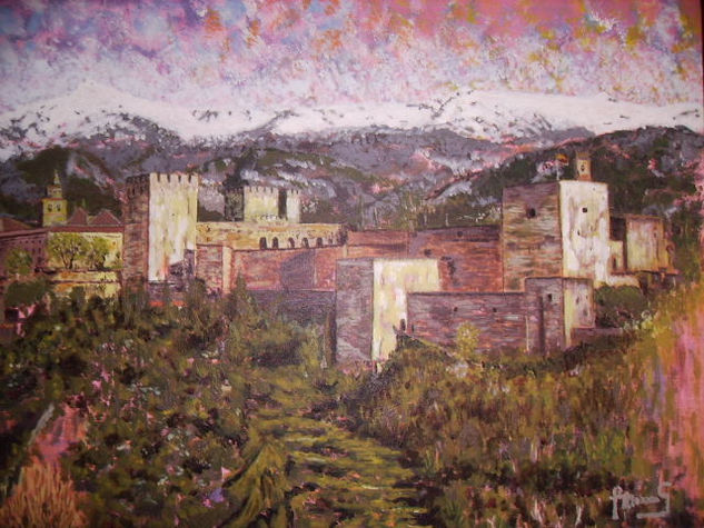 La Alhambra en la colina roja Acrílico Lienzo Paisaje