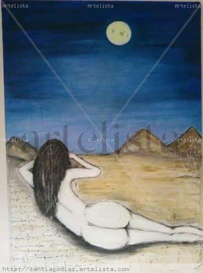 SOLA CON LA LUNA Óleo Lienzo Desnudos