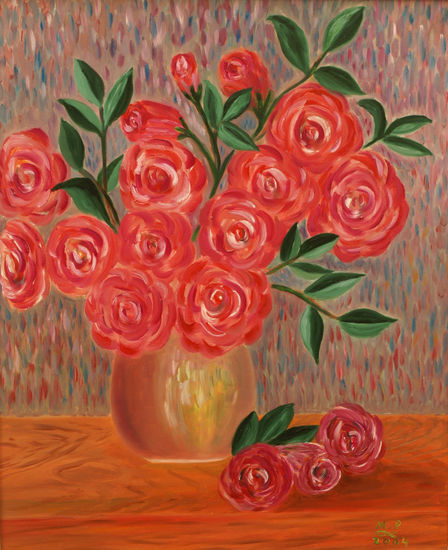 Jarrón de rosas Oil Canvas Floral Painting