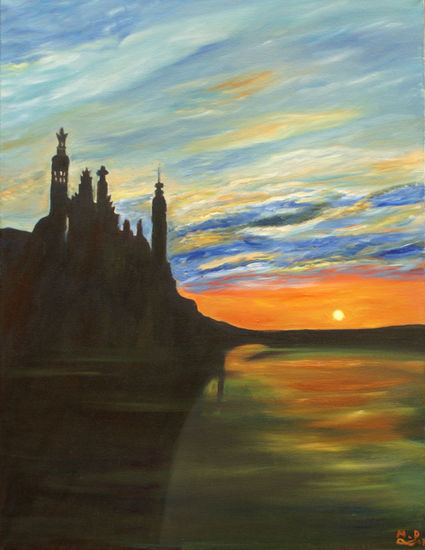 Un amanecer en Zaragoza Oil Canvas Marine Painting