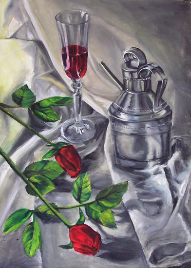 Bodegón de rojos y brillos Oil Panel Still Life Paintings