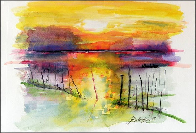 albufera atardecer Acuarela Papel Marina