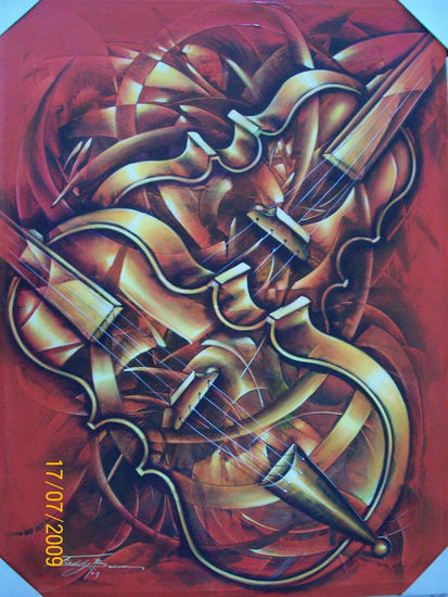 duo de violines Media Mixta Lienzo Paisaje