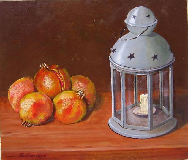 Granadas y farol Oil Canvas Still Life Paintings