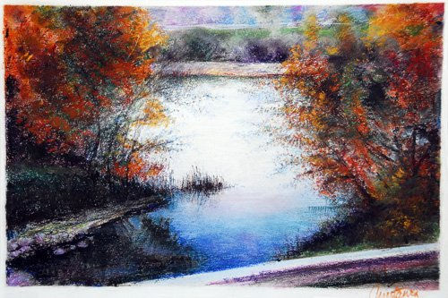 Rivière de Marne, bois de Vincennes, Paris Pastel Paper Landscaping