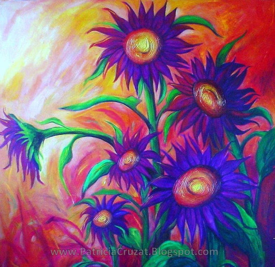 GIRASOLES AZULES - VENDIDO- Acrylic Canvas Floral Painting