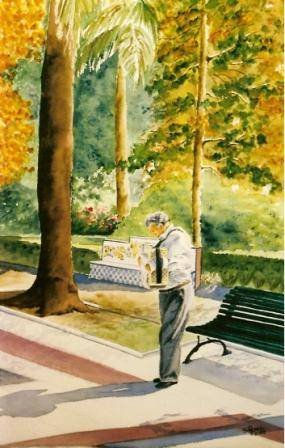 MUSICA EN EL PARQUE Watercolour Paper Figure Painting