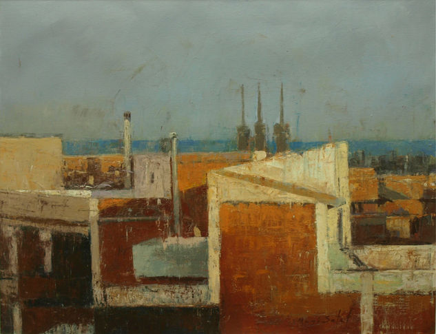 La térmica de Sant Adriá vista desde los terrados de Nou Barris Oil Canvas Landscaping