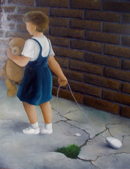 Niña tirando ratón Oil Canvas Figure Painting