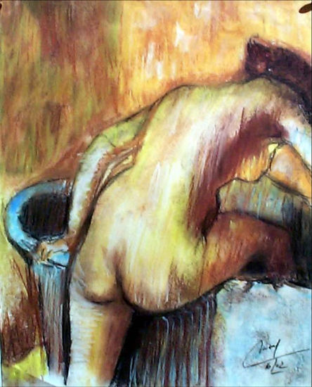 Mujer Bañandose Pastel Paper Figure Painting