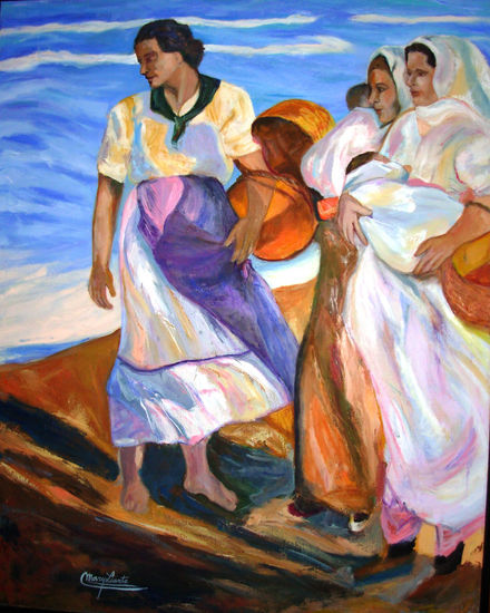 Las Pescadoras Oil Canvas Figure Painting