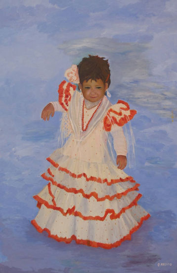 Niña con traje de sevillana Oil Canvas Figure Painting