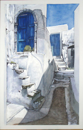 Pueblo de Santorini (Grecia) Mixed media Card Landscaping