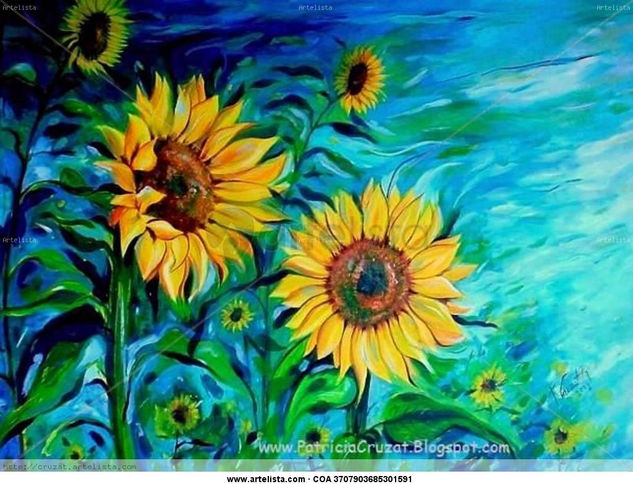 GIRASOLES Acrylic Textile Floral Painting