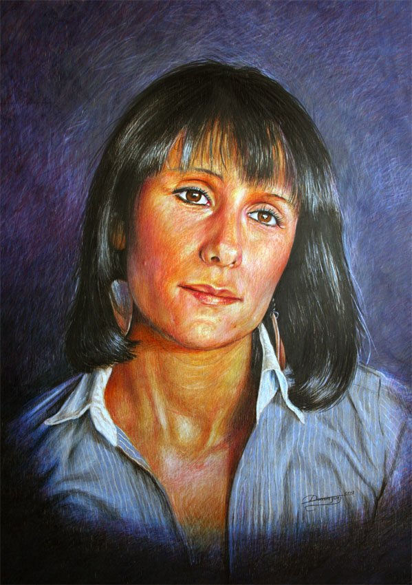 Dibujo al  lapiz policromo: Elena, mi hija.