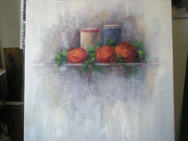 bodegon con granadas. Oil Canvas Still Life Paintings