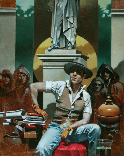 Figura con sombrero gris