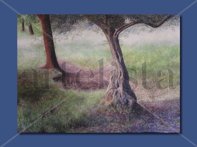 Arboles al contraluz Pastel Tabla Paisaje