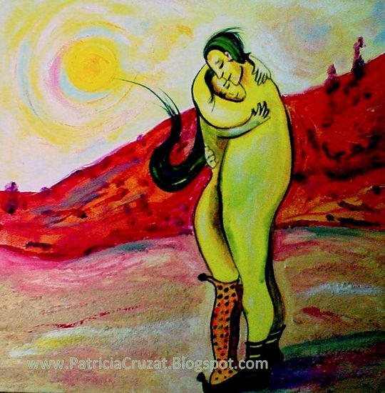 ABRAZO AMARILLO Acrylic Textile Figure Painting