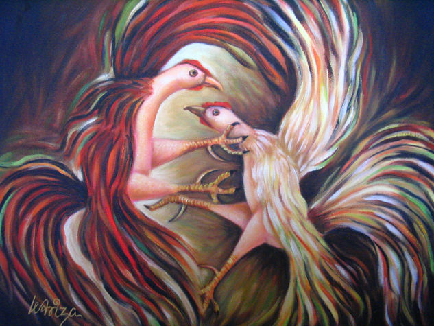 RIÑA DE GALLOS Oil Canvas Animals