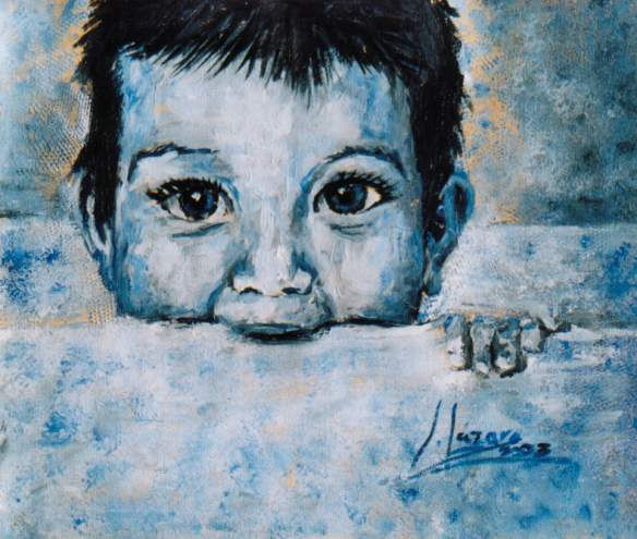 Niño que se asoma Acrylic Paper Figure Painting