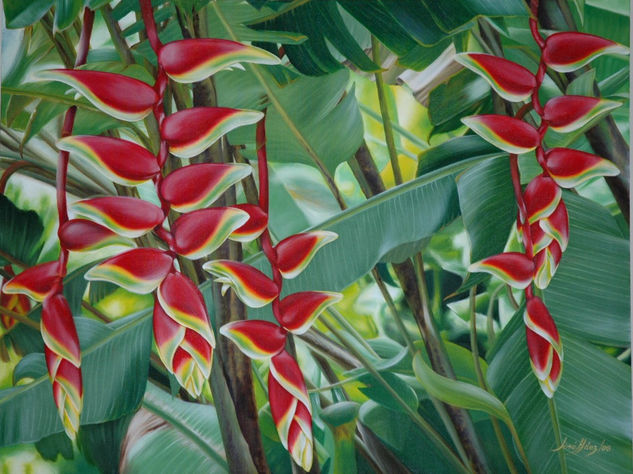 "Heliconia" Oil Canvas Floral Painting