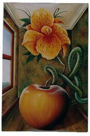 manzana con flor Oil Canvas