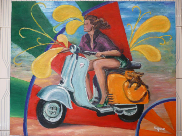 "Chica con vespa" Oil Canvas Landscaping