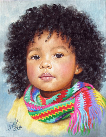 Niña de Raza Negra 9 Acrílico Lienzo Retrato