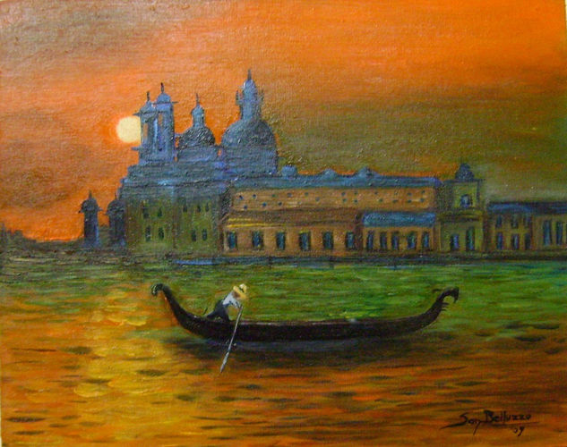 atardecer en venecia Oil Panel Landscaping