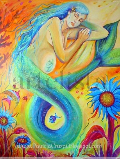 GIRASOLES EN ESPERA AZUL Acrylic Textile Figure Painting