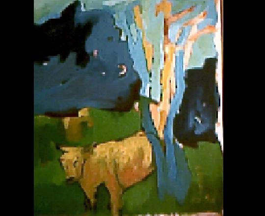 Vaca junto a un árbol Oil Canvas Landscaping